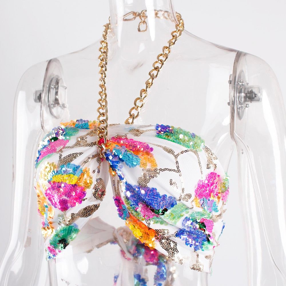 Levoire | Broderie Florale En Paillettes Rose Haut Court D'Été