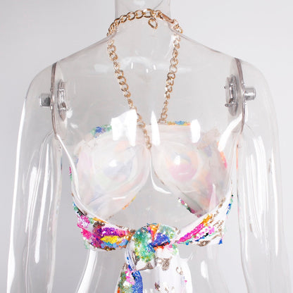 Levoire | Broderie Florale En Paillettes Rose Haut Court D'Été