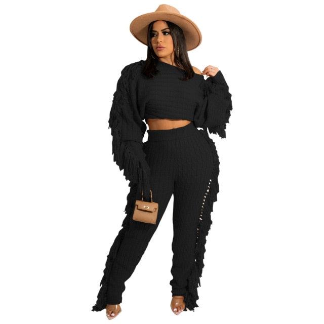 Levoire | Pull À Franges Sexy Deux Pièces noir