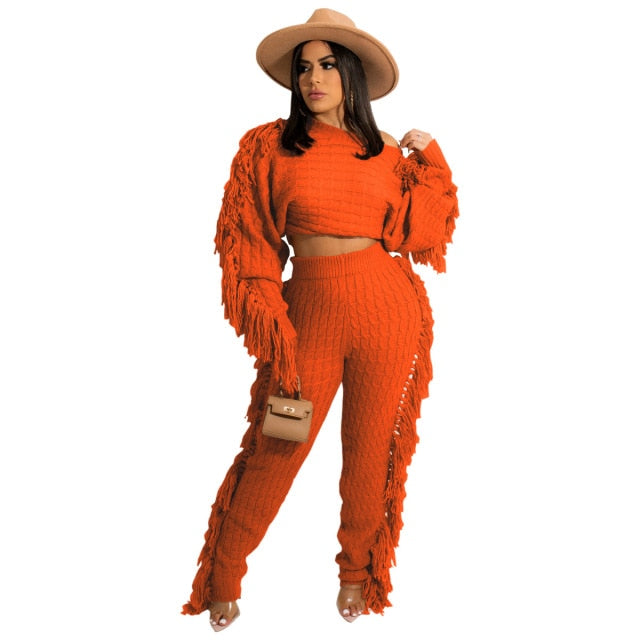 Levoire | Pull En Tricot À Pompons Sexy Ensemble Deux Pièces Orange