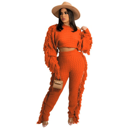 Levoire | Pull En Tricot À Pompons Sexy Ensemble Deux Pièces Orange