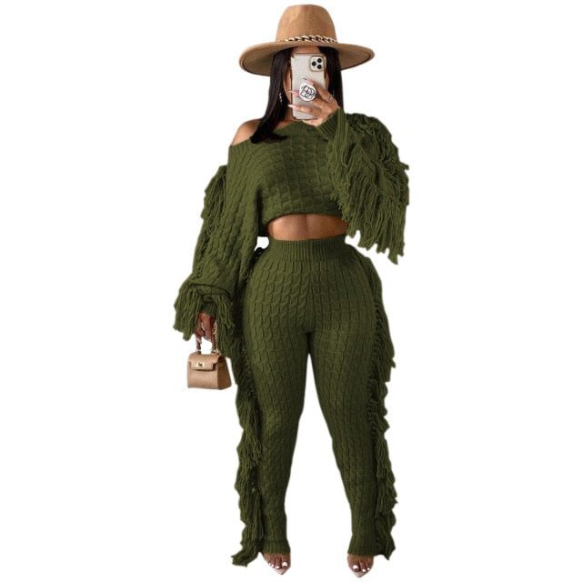 Levoire | Pull À Franges Sexy Deux Pièces Vert armée