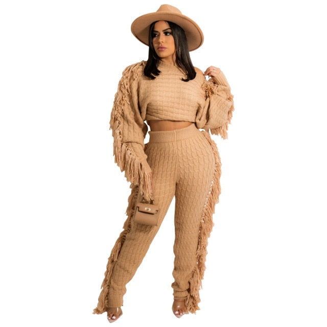 Levoire | Pull À Franges Sexy Deux Pièces Abricot