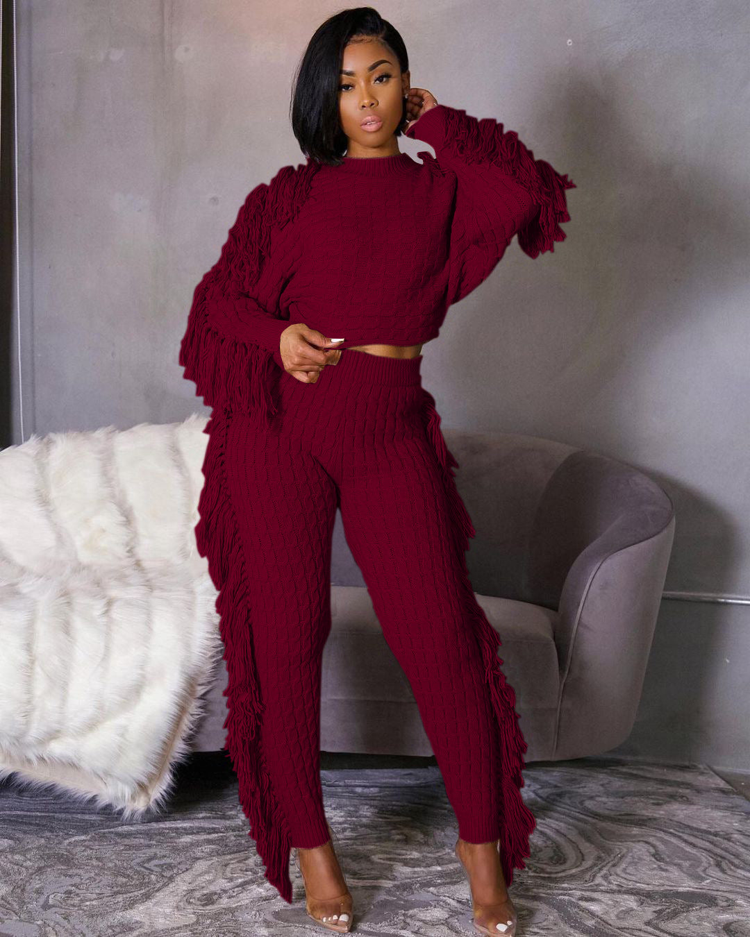 Levoire | Pull En Tricot À Pompons Sexy Ensemble Deux Pièces