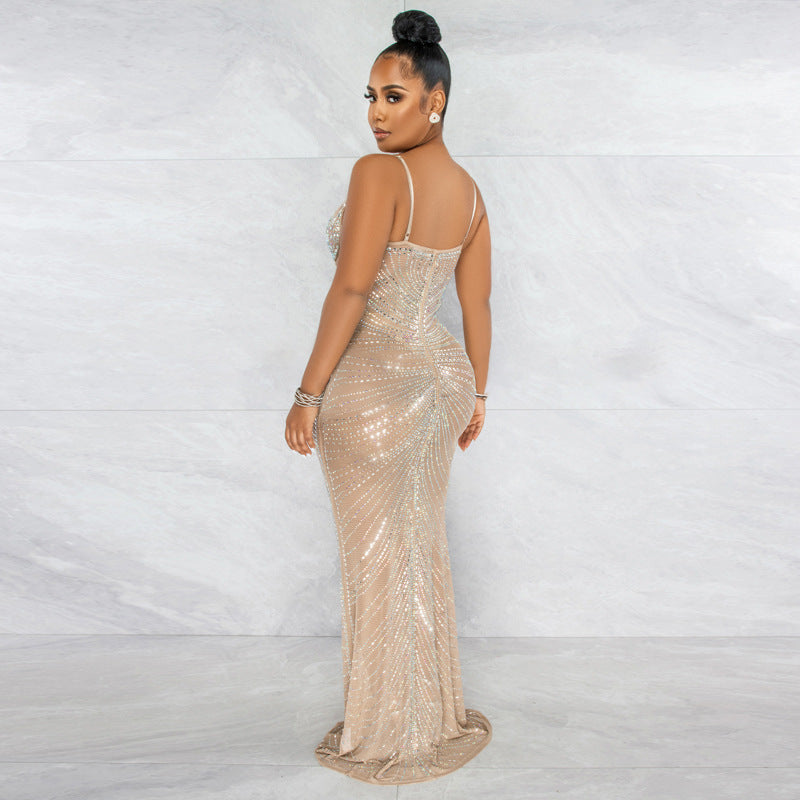 Levoire | Robe Maxi Transparente En Mesh Strass