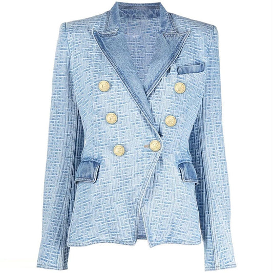 Levoire | Blazer En Denim Jacquard Monogramme Pour Un Look Fashion Exclusif