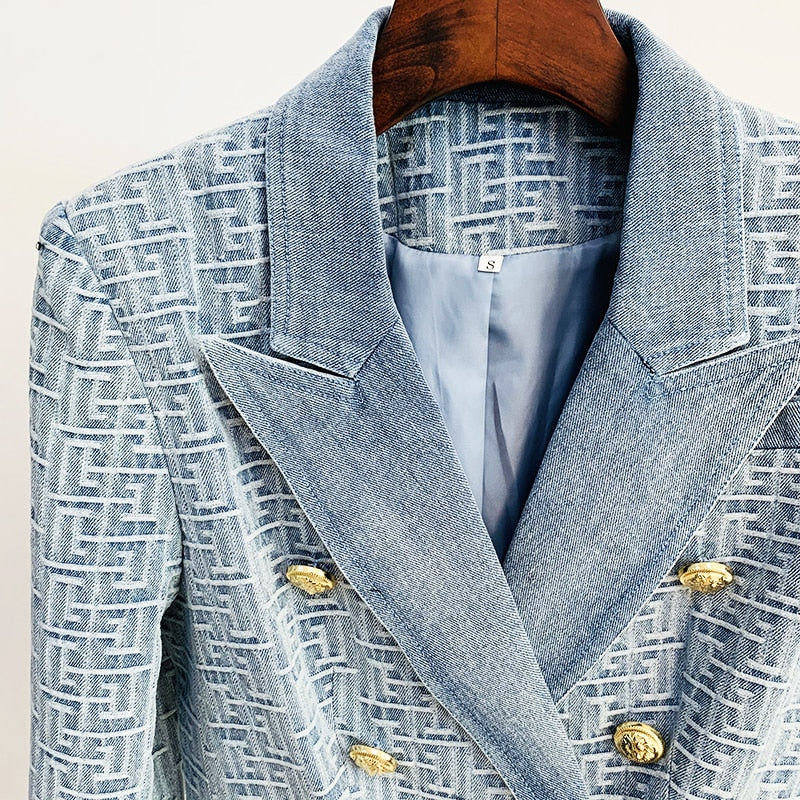 Levoire | Blazer En Denim Jacquard Monogramme Pour Un Look Fashion Exclusif