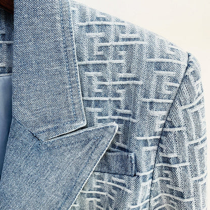 Levoire | Blazer En Denim Jacquard Monogramme Pour Un Look Fashion Exclusif