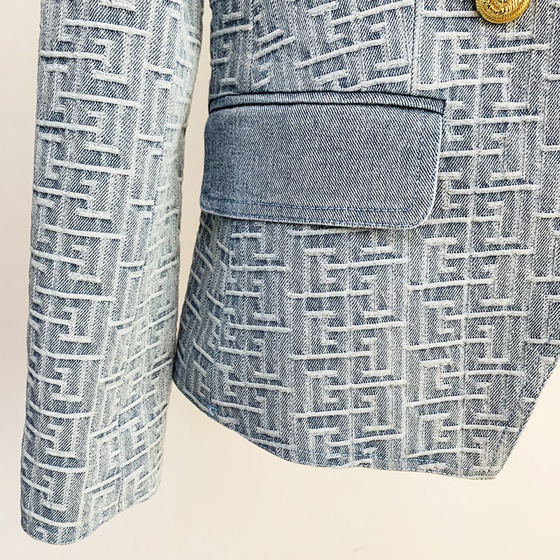 Levoire | Blazer En Denim Jacquard Monogramme Pour Un Look Fashion Exclusif