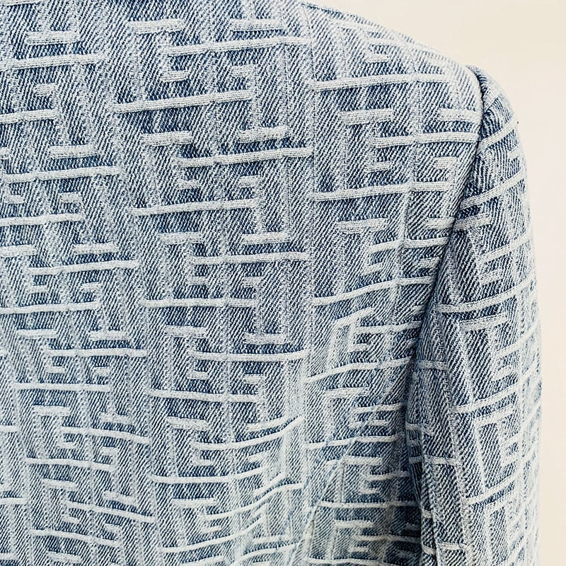 Levoire | Blazer En Denim Jacquard Monogramme Pour Un Look Fashion Exclusif