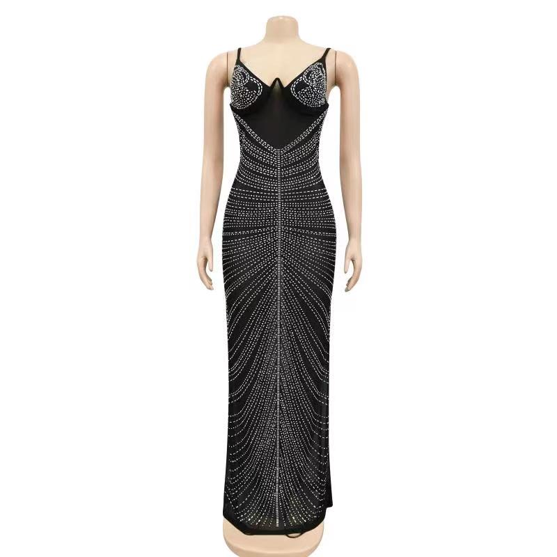 Levoire | Robe Maxi Transparente En Mesh Strass