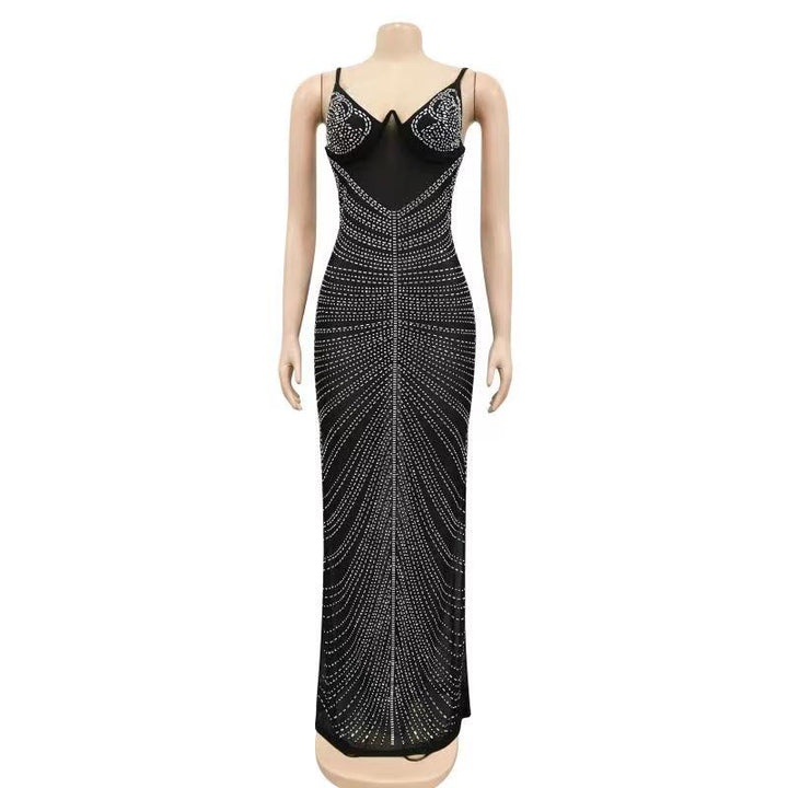 Levoire | Robe Maxi Transparente En Mesh Strass