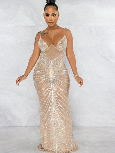Levoire | Robe Maxi Strass Transparente En Mesh