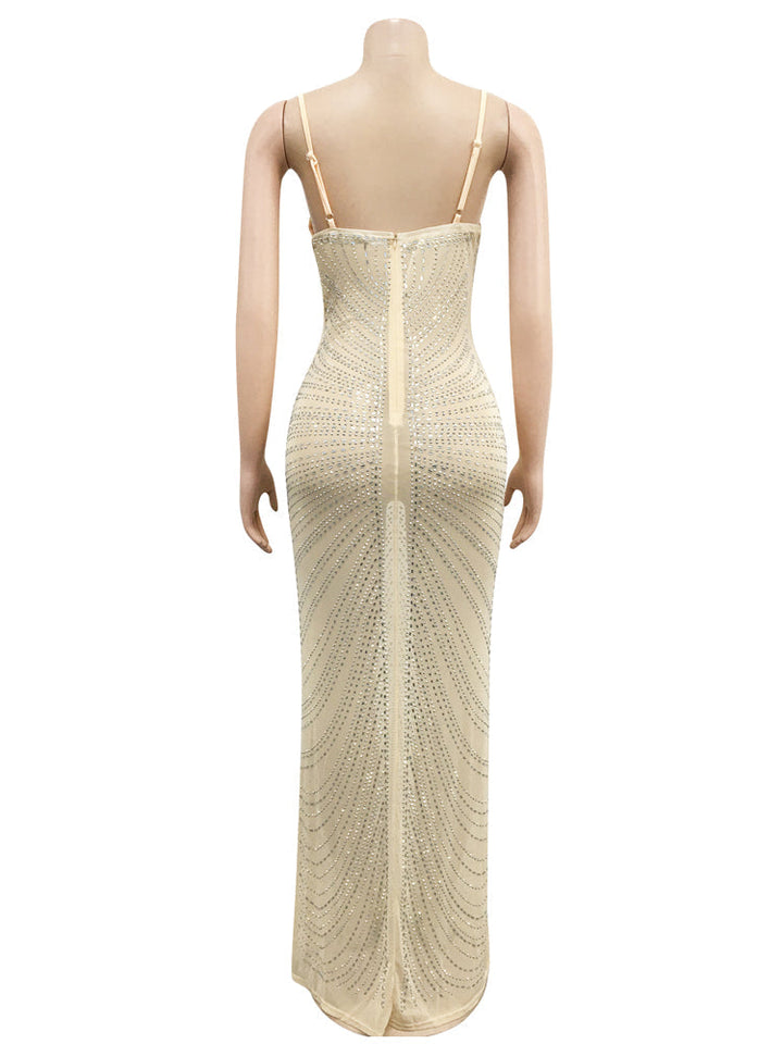 Levoire | Robe Maxi Strass Transparente En Mesh