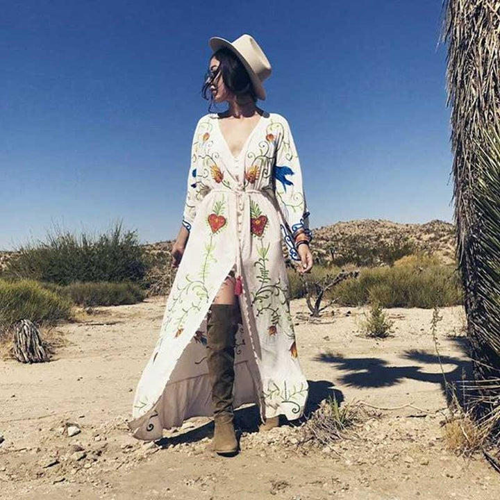 Levoire | Robe Maxi Décolleté Manche Chauve-Souris Décontractée