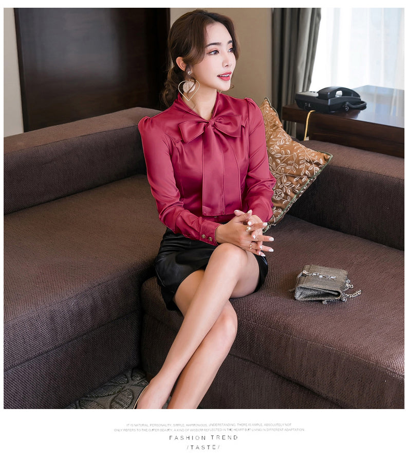 Levoire | Manches Longues Col En V Nœud Satin Chemises
