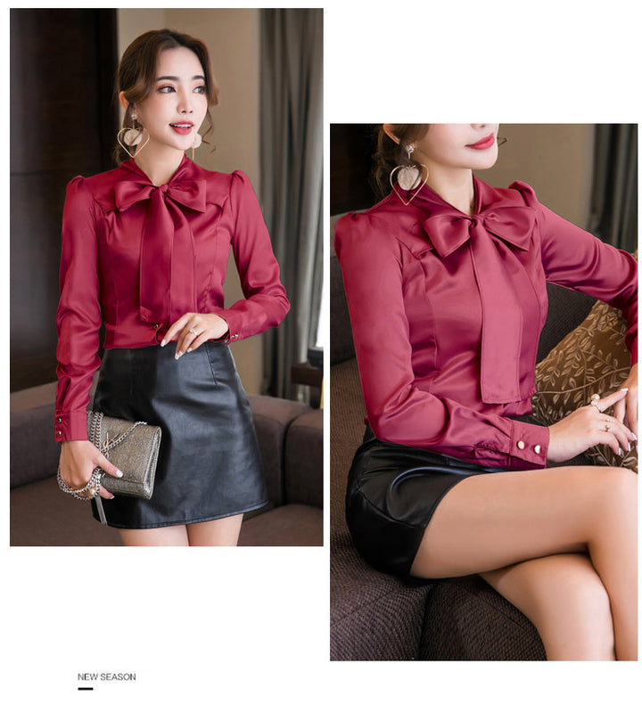 Levoire | Manches Longues Col En V Nœud Satin Chemises