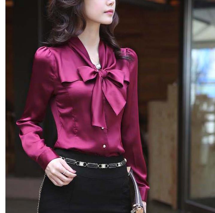 Levoire | Manches Longues Col En V Nœud Satin Chemises