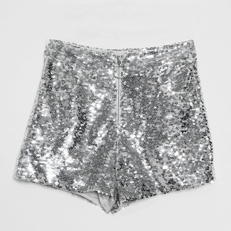 Levoire | Short En Sequins Taille Haute Fermeture Éclair Front Bodycon