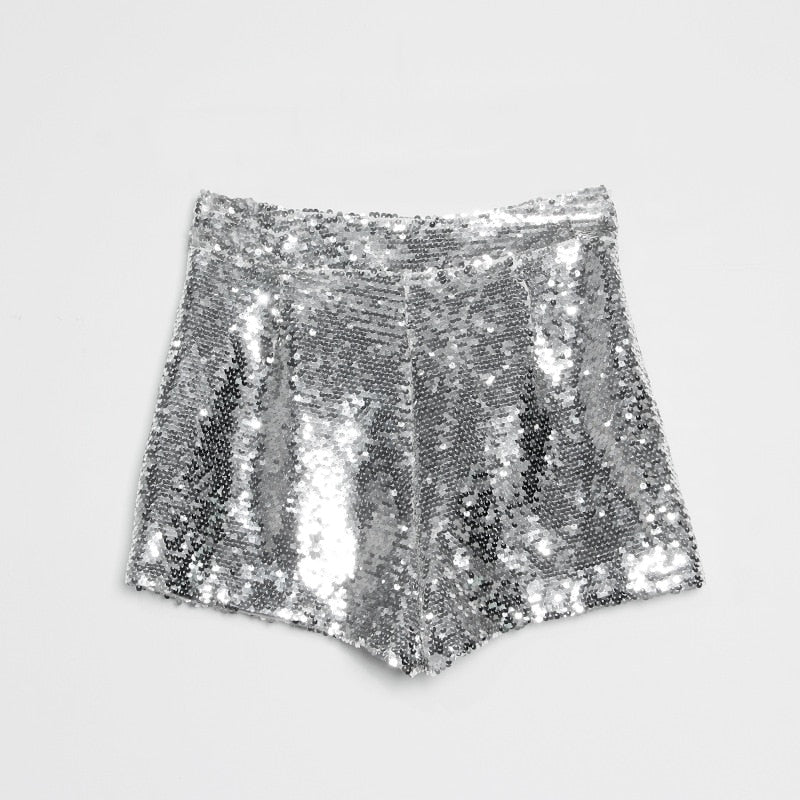 Levoire | Short En Sequins Taille Haute Fermeture Éclair Front Bodycon