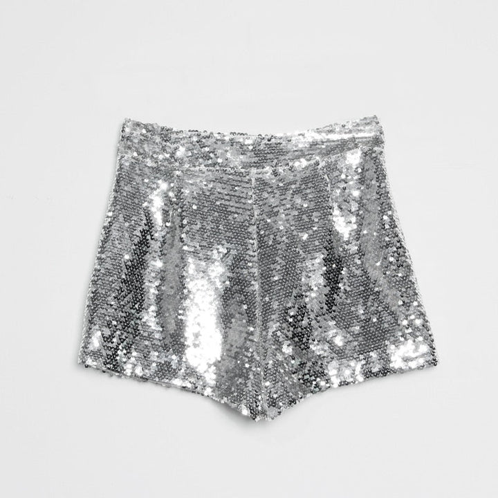 Levoire | Short En Sequins Taille Haute Fermeture Éclair Front Bodycon