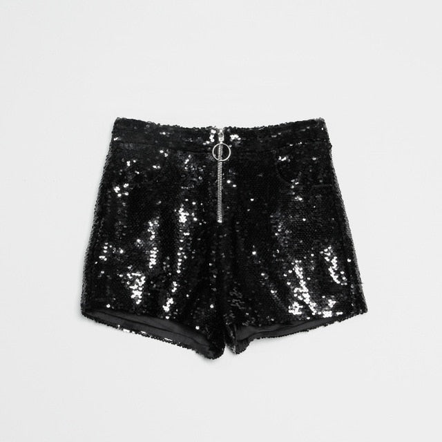 Levoire | Short En Sequins Taille Haute Fermeture Éclair Front Bodycon noir