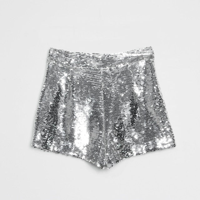 Levoire | Short En Sequins Taille Haute Fermeture Éclair Front Bodycon argent
