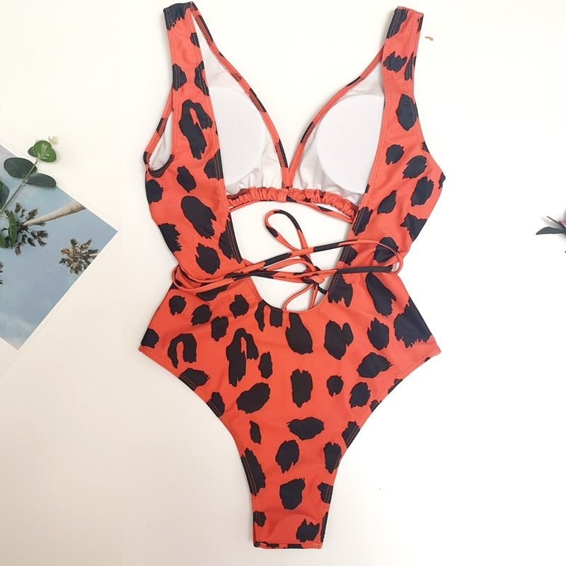 Levoire | Roter Léopard Monokini Maillot De Bain Bandage Sexy Bikini Pushup
