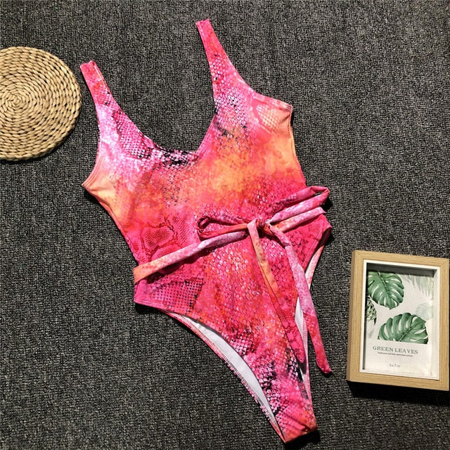 Levoire | Roter Léopard Monokini Maillot De Bain Bandage Sexy Bikini Pushup rosa 1