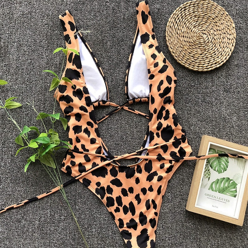 Levoire | Roter Léopard Monokini Maillot De Bain Bandage Sexy Bikini Pushup