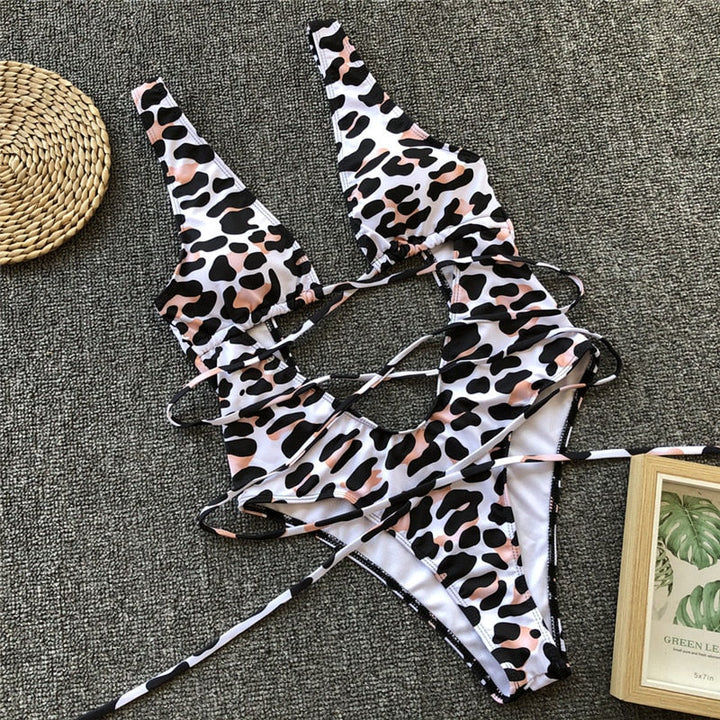 Levoire | Roter Léopard Monokini Maillot De Bain Bandage Sexy Bikini Pushup