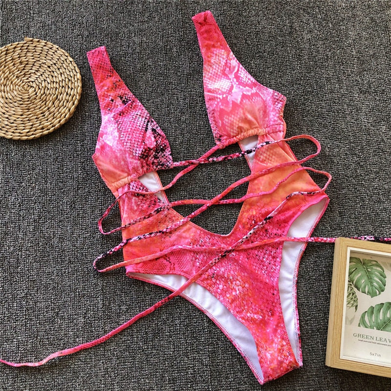 Levoire | Roter Léopard Monokini Maillot De Bain Bandage Sexy Bikini Pushup
