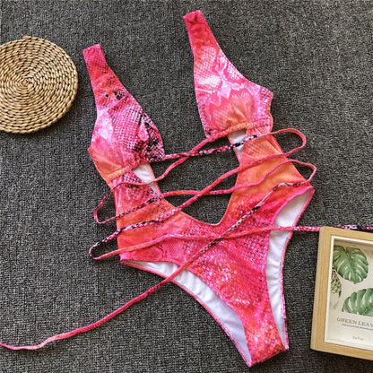 Levoire | Roter Léopard Monokini Maillot De Bain Bandage Sexy Bikini Pushup