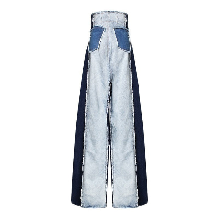 Levoire | Pantalon En Denim Patchwork Décontracté Taille Haute Couleur Tendance