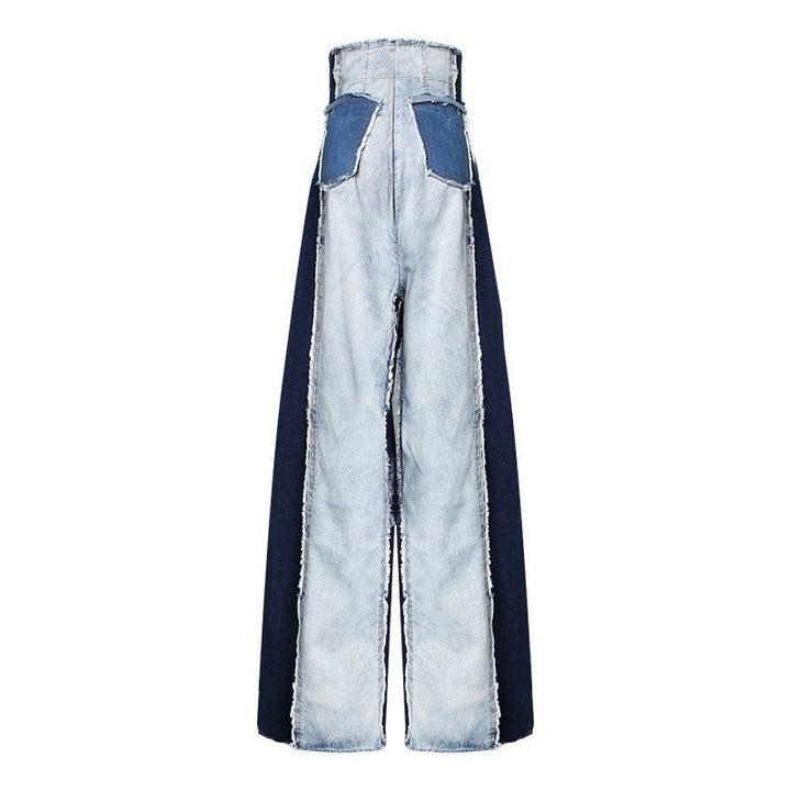 Levoire | Pantalon En Denim Patchwork Décontracté Taille Haute Couleur Tendance