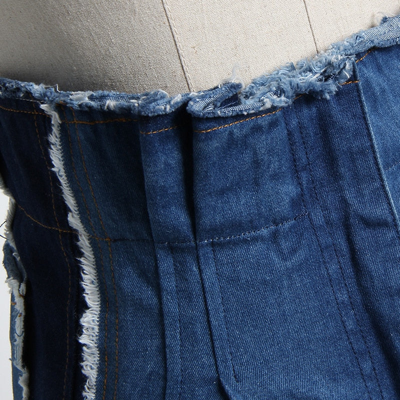 Levoire | Pantalon En Denim Patchwork Décontracté Taille Haute Couleur Tendance