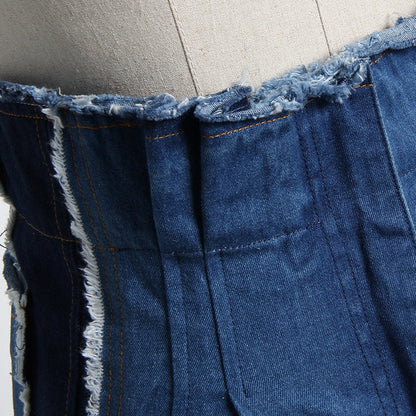 Levoire | Pantalon En Denim Patchwork Décontracté Taille Haute Couleur Tendance