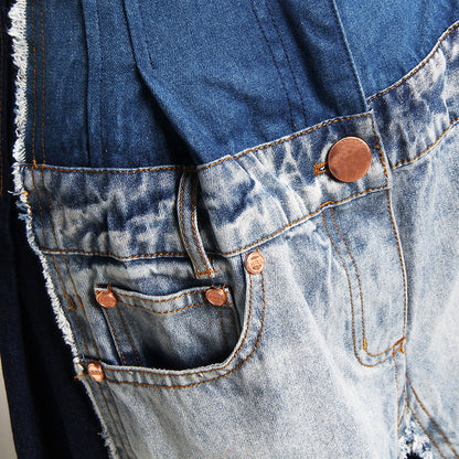 Levoire | Pantalon En Denim Patchwork Décontracté Taille Haute Couleur Tendance