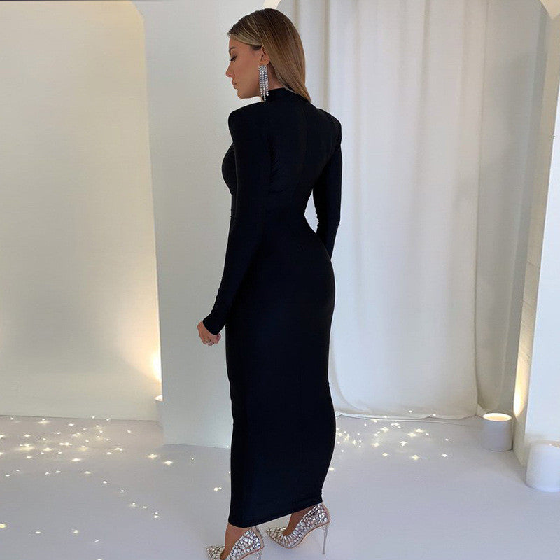 Levoire | robe midi ajustée à col montant à manches longues
