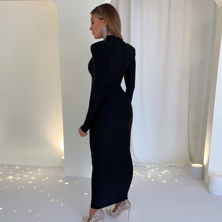 Levoire | robe midi ajustée à col montant à manches longues