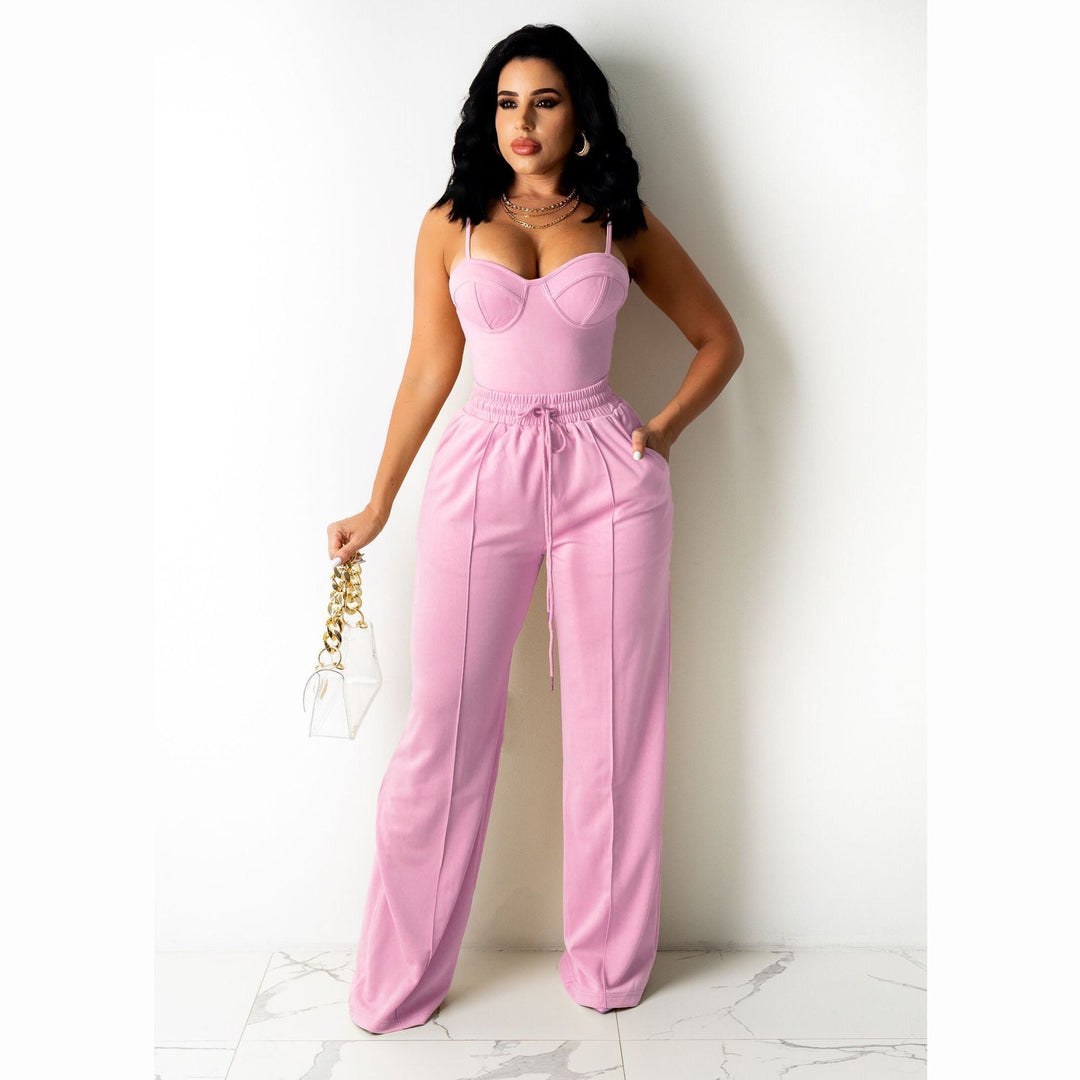 Levoire | haut sans manches et pantalons ouverts unis ROSE
