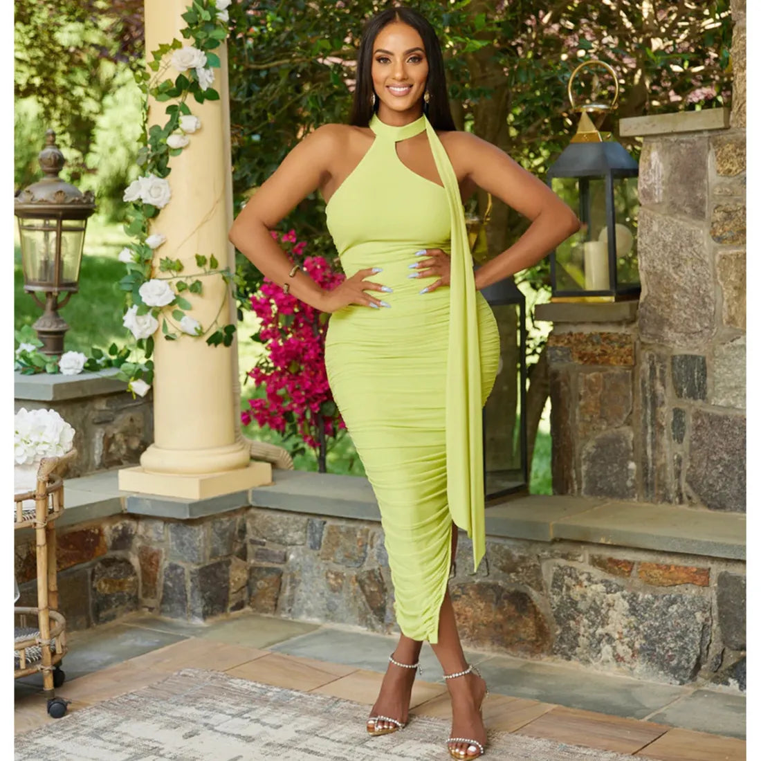 Levoire | robe longue ajustée plissée sans manches Vert