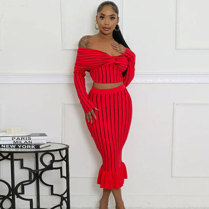 Levoire | chemise à manches longues courte et jupe à volants Rouge