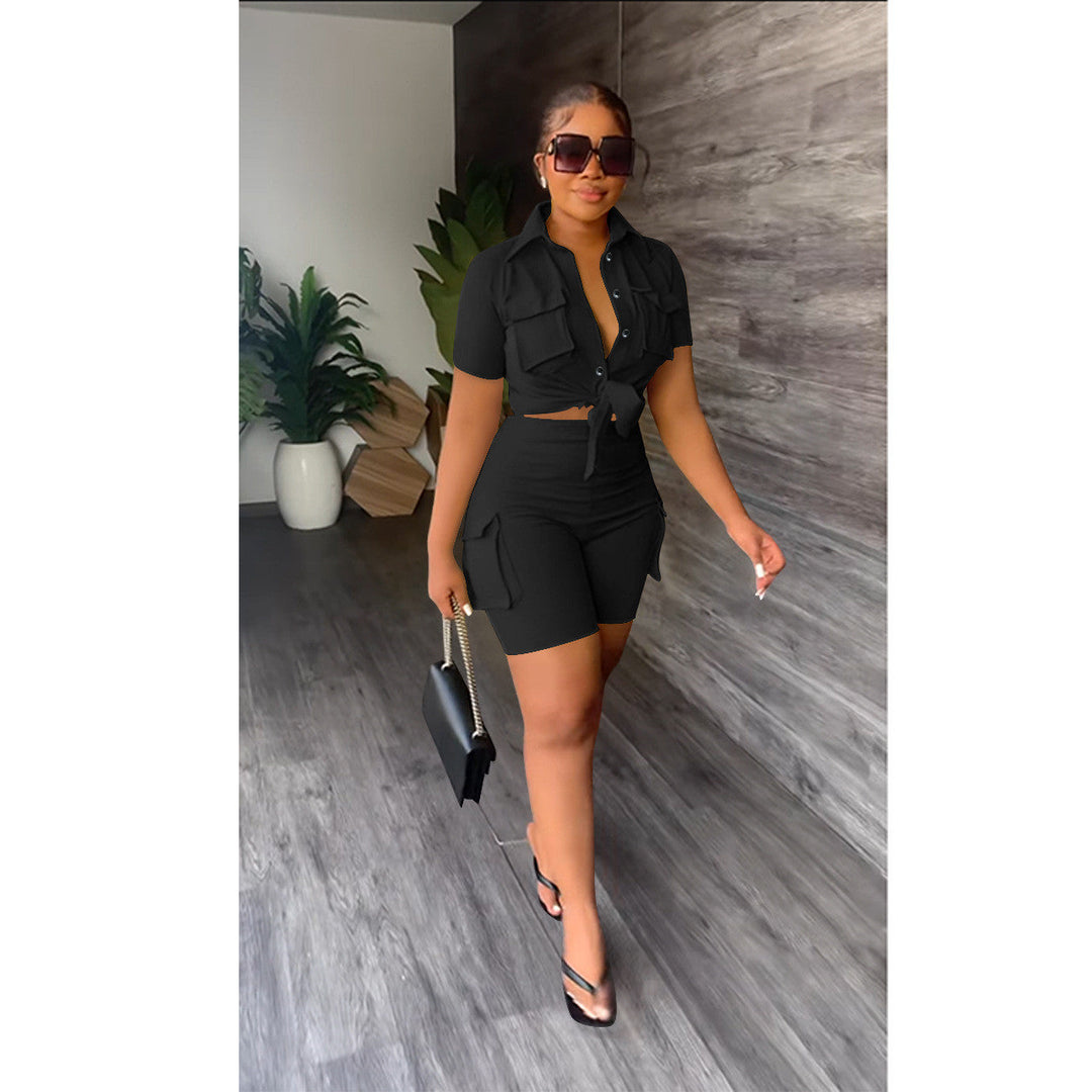 Levoire | Chemise à manches courtes et shorts cargo NOIR