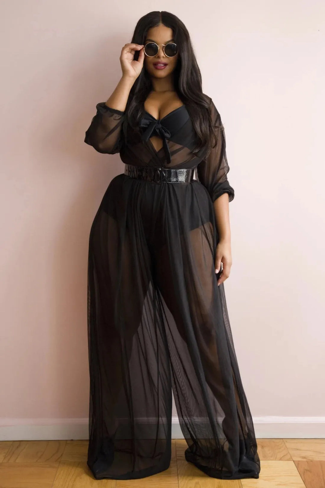 Levoire | Haut à manches longues en tricot transparent NOIR
