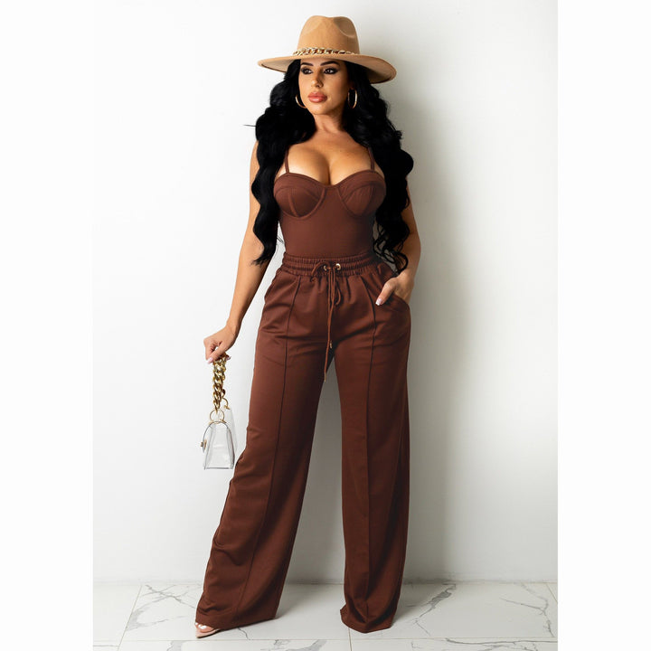 Levoire | haut sans manches et pantalons ouverts unis CHOCOLAT