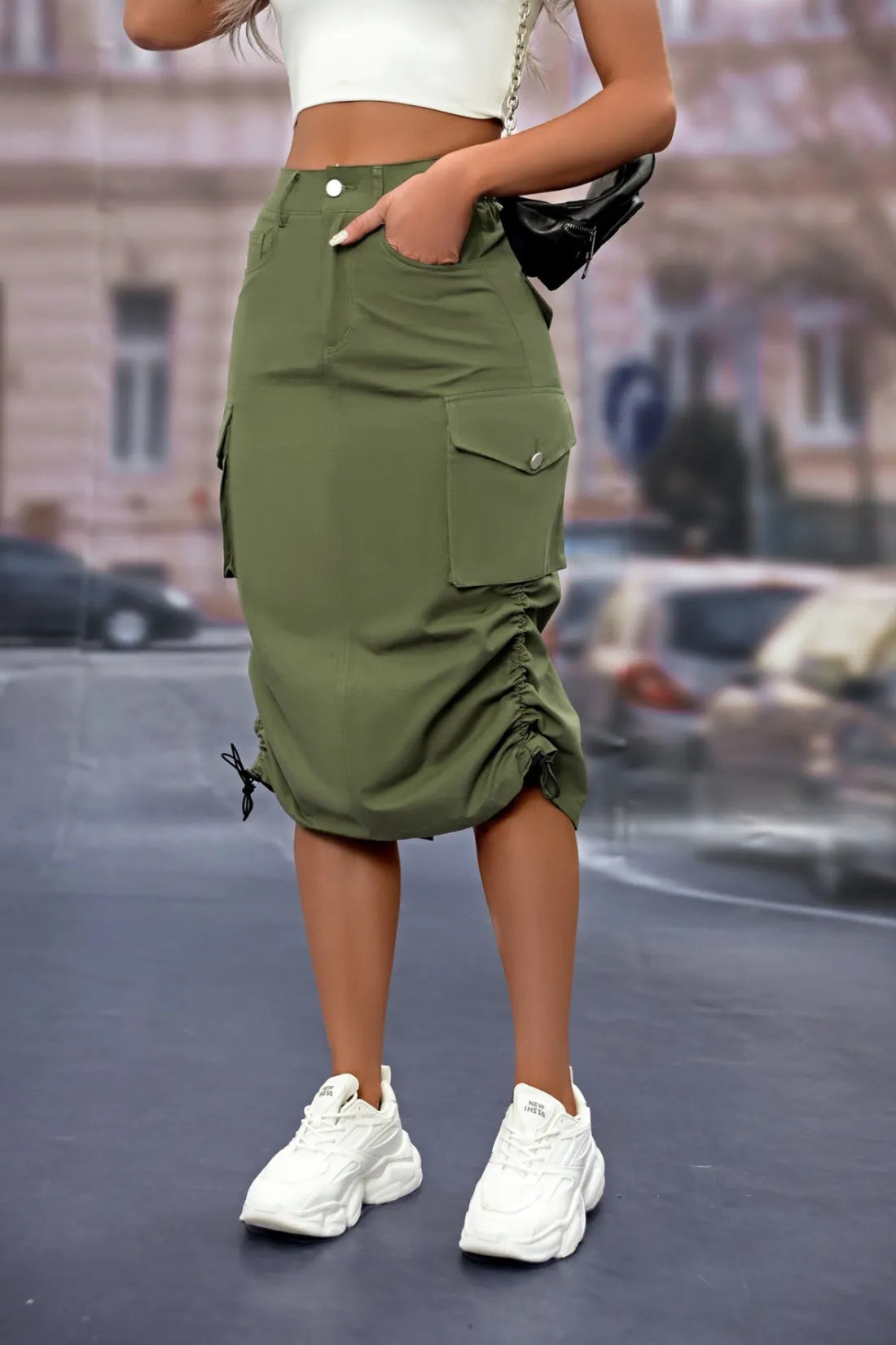 Levoire | jupe cargo mi-longue avec poches latérales Vert