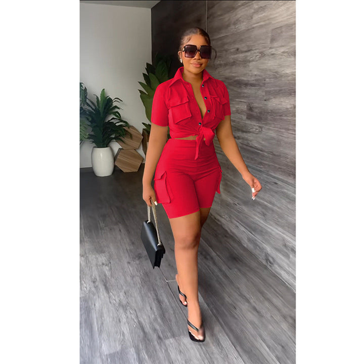 Levoire | Chemise à manches courtes et shorts cargo ROUGE