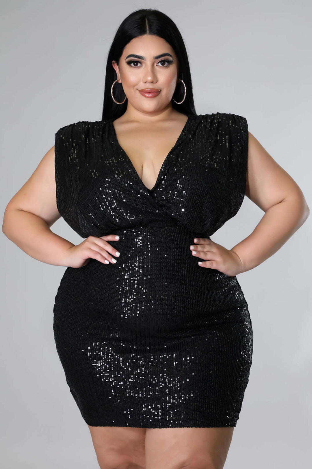 Levoire | robe de soirée courte en glitter décolleté en V profond NOIR XL