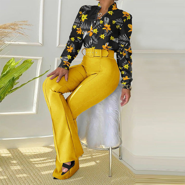 Levoire | Chemise à manches longues Pantalon à taille ouverte JAUNE